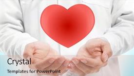  Presentation with hands heart - PPT theme enhanced with emergency care - cardiologist hands with red heart background and a coral colored foreground