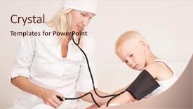  Presentation with measuring blood pressure in haitian - Presentation having emergency care - young attractive doctor examining background and a lemonade colored foreground