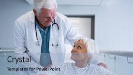  Presentation with nurse and patient holding hands - Cool new PPT theme with emergency communications - doctor holding senior patient backdrop and a light blue colored foreground