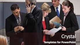  Presentation with small group working - Audience pleasing presentation theme consisting of emergency communications - group of co-workers in crisis backdrop and a wine colored foreground