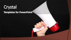  Presentation with black hand - Audience pleasing PPT theme consisting of emergency communications - red and white megaphone backdrop and a black colored foreground