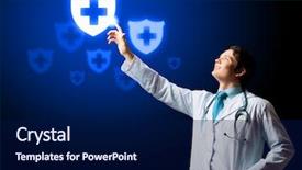  Presentation with media as culture - PPT theme with emergency defend - young doctor touching with finger background and a  colored foreground