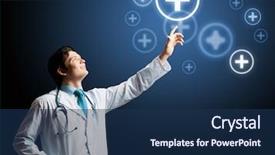  Presentation with finger - PPT theme with emergency defend - young doctor touching with finger background and a  colored foreground