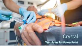  Presentation with needle - Presentation design featuring venous - emergency doctor administering injection needle background and a ocean colored foreground