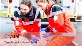  Presentation with emergency medical services - PPT theme consisting of emergency doctor and nurse background and a coral colored foreground