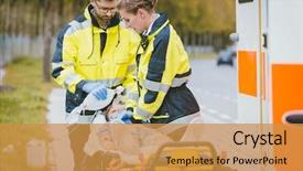  Presentation with child accident - Colorful slides enhanced with emergency doctor giving oxygen backdrop and a gold colored foreground