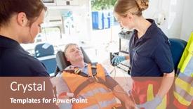  Presentation with ambulance - Presentation theme having emergency-doctor-in-ambulance-talking background and a coral colored foreground