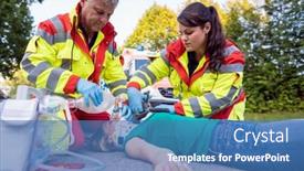  Presentation with emergency - Presentation with emergency-doctor-ventilating-injured-woman background and a teal colored foreground