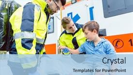  Presentation with caring - Audience pleasing theme consisting of emergency doctors caring for accident backdrop and a light blue colored foreground