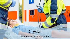  Presentation with emergency - PPT layouts consisting of emergency doctors putting injured boy background and a light blue colored foreground
