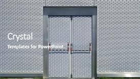  Presentation with red garage door red metal - Audience pleasing presentation theme consisting of emergency door in the facade backdrop and a gray colored foreground
