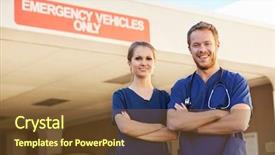  Presentation with portrait of medical professionals - PPT layouts having emergency entrance - portrait of medical staff doctor background and a tawny brown colored foreground