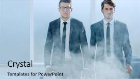  Presentation with office mix of people - Presentation theme enhanced with emergency exit - young business people background and a light blue colored foreground