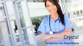  Presentation with nurse - Amazing PPT theme having emergency exit - young pretty asian nurse outside backdrop and a  colored foreground