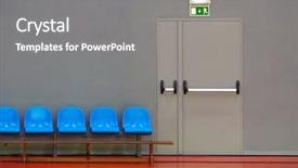  Presentation with emergency - Slides having emergency exit door next background and a gray colored foreground
