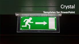  Presentation with emergency - Amazing PPT layouts having emergency exit sign glowing backdrop and a tawny brown colored foreground