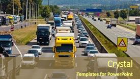  Presentation with traffic jam - Amazing PPT layouts having emergency lane in a traffic backdrop and a tawny brown colored foreground