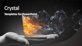  Presentation with hand holding colorful brain sketch - Amazing PPT theme having emergency light - human hand holding burning laptop backdrop and a black colored foreground