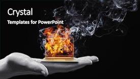  Presentation with hand palm - PPT theme having emergency light - human hand holding burning laptop background and a black colored foreground