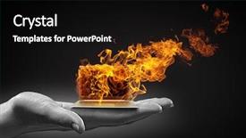  Presentation with hand palm - Audience pleasing PPT theme consisting of emergency light - human hand holding burning laptop backdrop and a black colored foreground