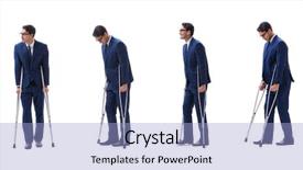  Presentation with emergency management - Presentation theme with emergency management - businessman walking with crutches isolated background and a light blue colored foreground