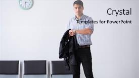  Presentation with lobby - Cool new slide deck with emergency management - man nervously impatiently waiting backdrop and a sky blue colored foreground
