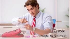  Presentation with first aid kit - PPT theme enhanced with emergency management - man with first aid kit background and a coral colored foreground