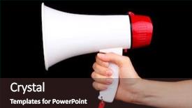  Presentation with black hand - Slides with emergency management - red and white megaphone background and a wine colored foreground