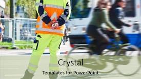  Presentation with emergency management - Colorful presentation theme enhanced with emergency management - traffic control manager watching order backdrop and a mint green colored foreground