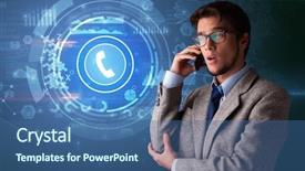  Presentation with phone - PPT theme having emergency management - young person talking background and a  colored foreground