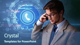  Presentation with conference phone calls - Slide deck featuring emergency management - young person talking background and a  colored foreground