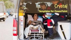  Presentation with emergency medical services - Slides enhanced with emergency medical services - caring paramedic talking to patient background and a tawny brown colored foreground