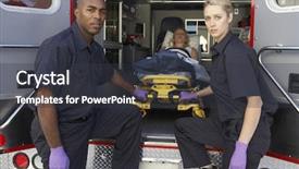  Presentation with ambulance - Theme consisting of emergency medical services - paramedics preparing to unload patient background and a dark gray colored foreground
