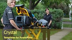  Presentation with medical emergency - Slides featuring emergency medical services - two women ambulance workers background and a tawny brown colored foreground
