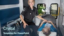  Presentation with ambulance emt - Audience pleasing PPT theme consisting of emergency medical services health - female emt professional in ambulance backdrop and a ocean colored foreground