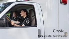  Presentation with emergency medical services - Presentation theme with emergency medical services health - two female ambulance professionals background and a light gray colored foreground