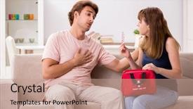  Presentation with first aid kit - Slides featuring emergency medical stroke - young family getting treatment background and a coral colored foreground