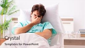  Presentation with practice in hospital - PPT layouts having emergency medical stroke - young handsome man staying background and a coral colored foreground