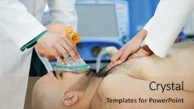  Presentation with patient care - Presentation theme consisting of emergency medicine - medical workers taking care background and a  colored foreground