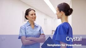  Presentation with nurses - Amazing presentation design having emergency medicine - medics nurses or doctors talking backdrop and a ocean colored foreground