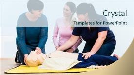  Presentation with circulation - PPT theme consisting of coronary circulation - group of women in first background and a sky blue colored foreground