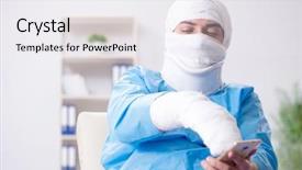  Presentation with medical splint broken bone hand - Cool new PPT theme with concussion - man suffering from multiple broken backdrop and a sky blue colored foreground
