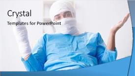  Presentation with medical splint broken bone hand - Amazing slide deck having concussion - man suffering from multiple broken backdrop and a sky blue colored foreground