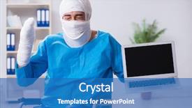  Presentation with medical splint broken bone hand - PPT layouts featuring concussion - man suffering from multiple broken background and a  colored foreground