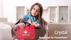  Presentation with premature sick baby - Presentation design with open sores - sick young woman suffering background and a coral colored foreground