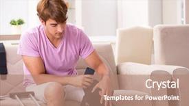  Presentation with sports injury - Colorful slides enhanced with emergency phone - injured man recovering at home backdrop and a  colored foreground