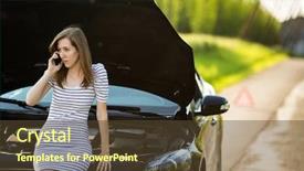 Presentation with car service - Slides featuring emergency phone - pretty young woman calling background and a tawny brown colored foreground