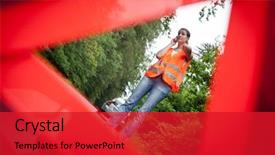  Presentation with car service - Cool new theme with emergency phone - young female driver wearing backdrop and a red colored foreground