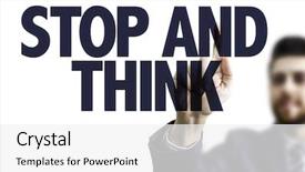  Presentation with stop - Cool new slide deck with emergency preparedness - business man pointing the text backdrop and a white colored foreground