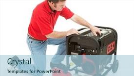  Presentation with emergency preparedness - Beautiful presentation featuring emergency preparedness - man preparing to put gasoline backdrop and a light blue colored foreground